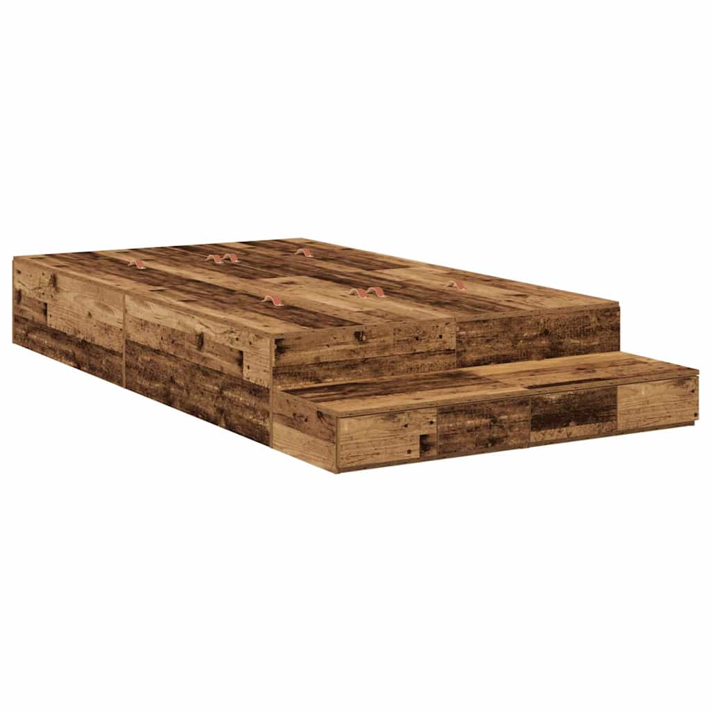 vidaXL Storage Bed Frame with Drawer Old Wood 120 cm Engineered Wood
