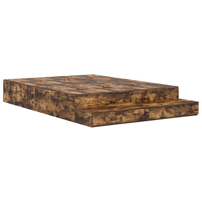 vidaXL Storage Bed Frame with Drawer Smoked Oak 140 cm Engineered Wood