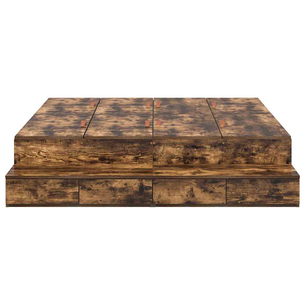 vidaXL Storage Bed Frame with Drawer Smoked Oak 140 cm Engineered Wood