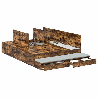 vidaXL Storage Bed Frame with Drawer Smoked Oak 140 cm Engineered Wood