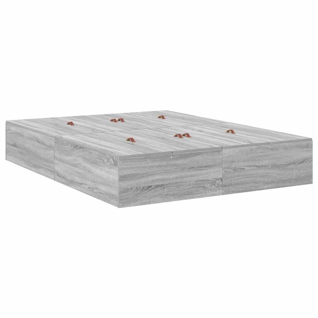 vidaXL Storage Bed Frame Grey Sonoma 140 cm Engineered Wood