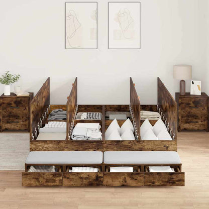 vidaXL Storage Bed Frame with Drawer Smoked Oak 135 cm Engineered Wood