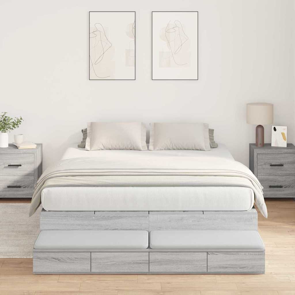 vidaXL Storage Bed Frame Grey Sonoma 135 cm Engineered Wood