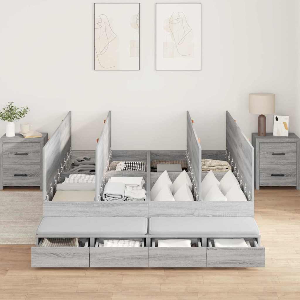 vidaXL Storage Bed Frame Grey Sonoma 135 cm Engineered Wood