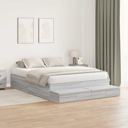 vidaXL Storage Bed Frame Grey Sonoma 135 cm Engineered Wood