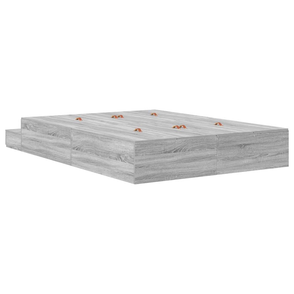 vidaXL Storage Bed Frame Grey Sonoma 135 cm Engineered Wood