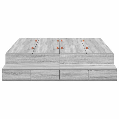vidaXL Storage Bed Frame Grey Sonoma 135 cm Engineered Wood