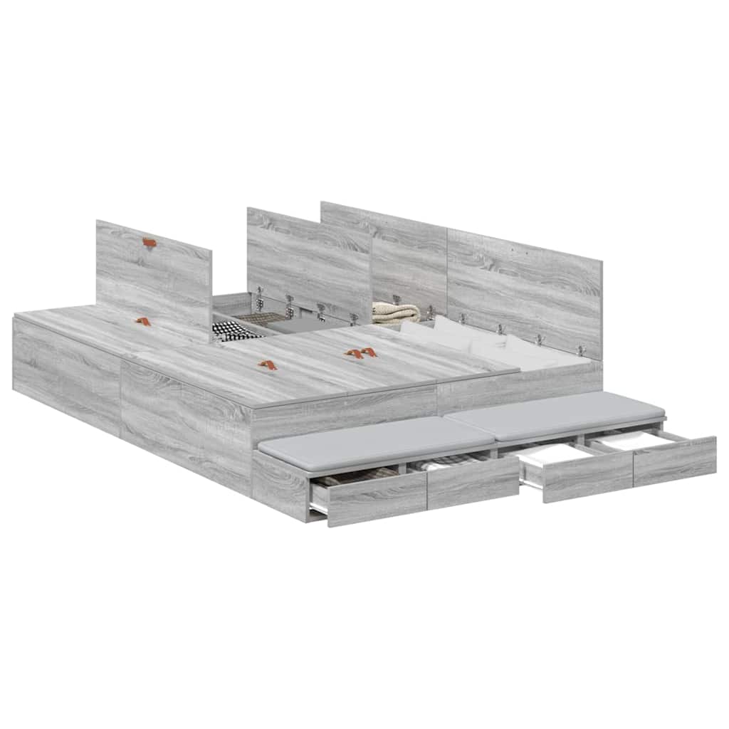 vidaXL Storage Bed Frame Grey Sonoma 135 cm Engineered Wood