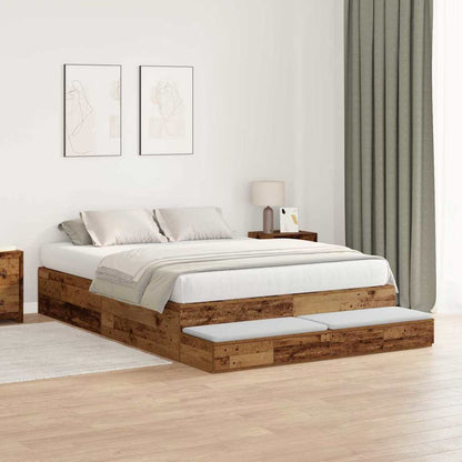 vidaXL Storage Bed Frame with Drawer Old Wood 135 cm Engineered Wood