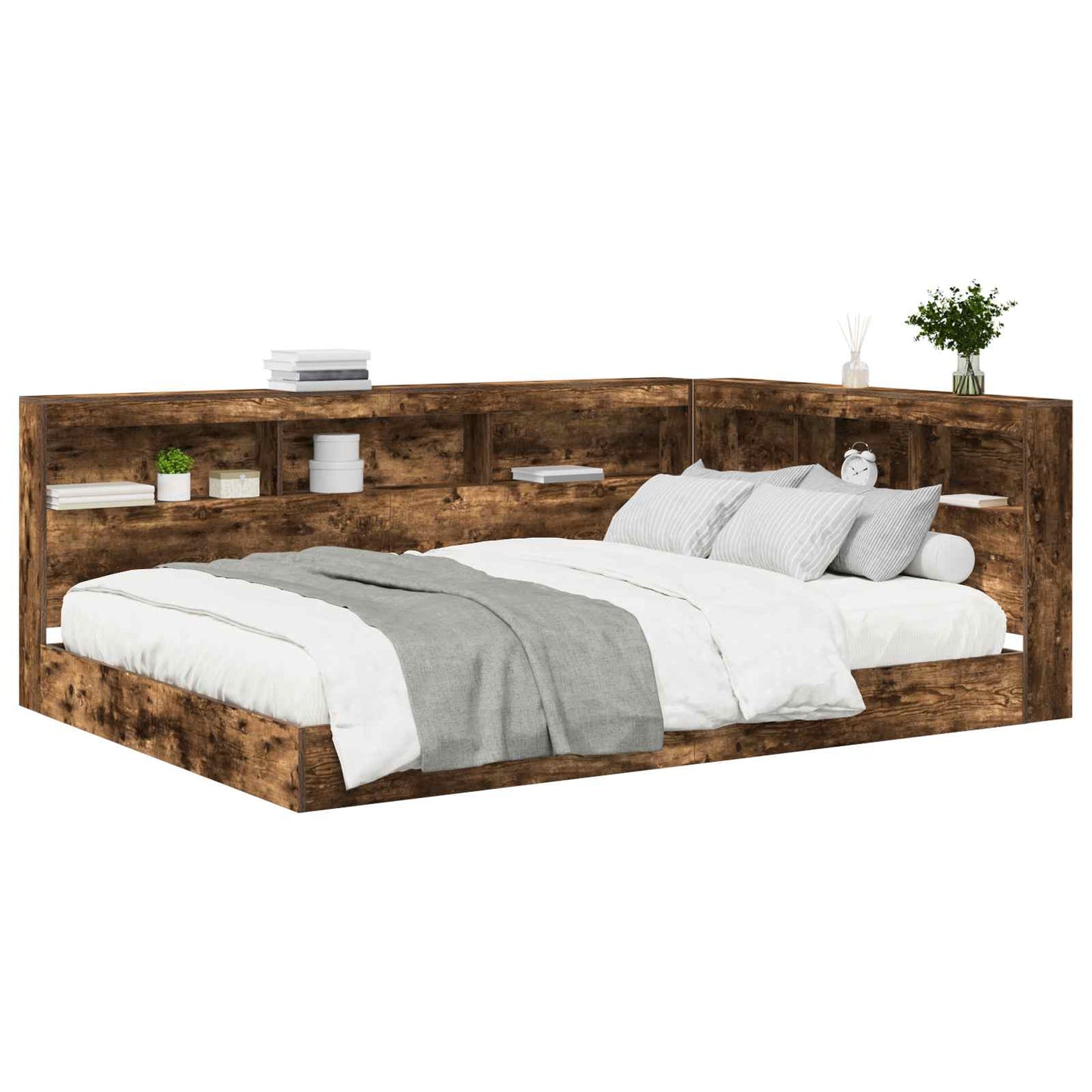 vidaXL Bookcase Bed Smoked oak 140 x 200 cm Engineered wood