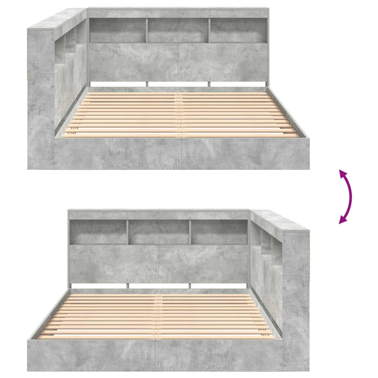 vidaXL Bookcase Bed Concrete grey 160 x 200 cm Engineered wood