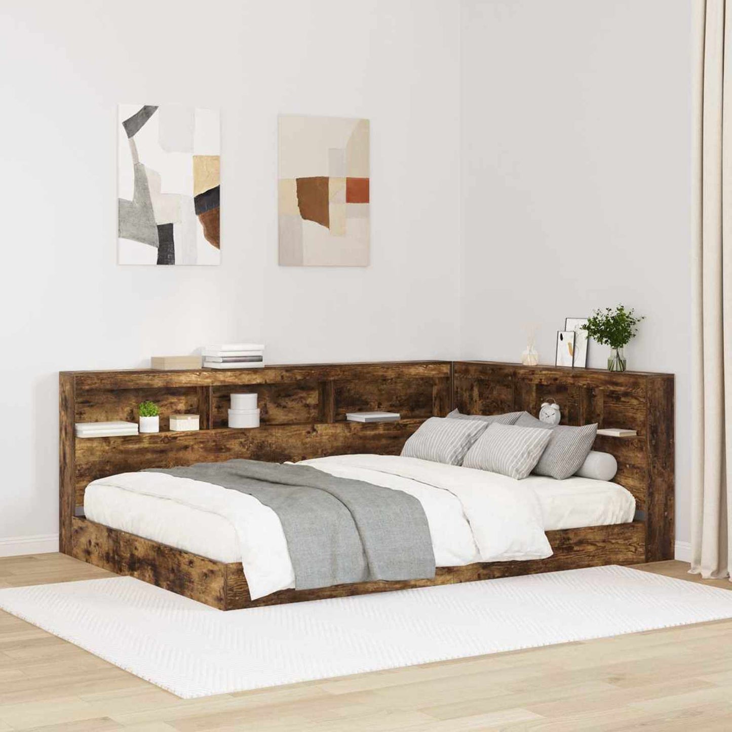 vidaXL Bookcase Bed Smoked oak 160 x 200 cm Engineered wood