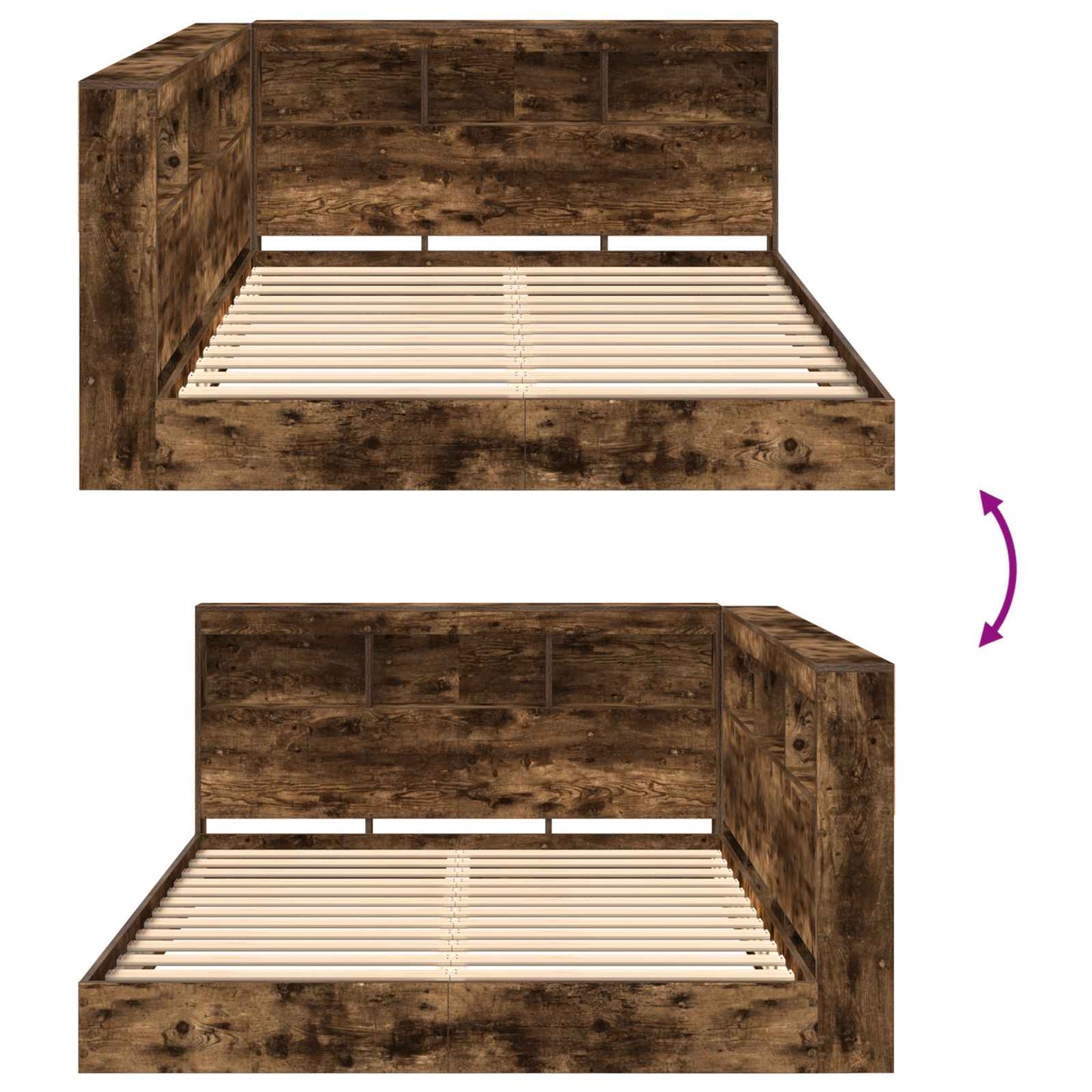 vidaXL Bookcase Bed Smoked oak 160 x 200 cm Engineered wood