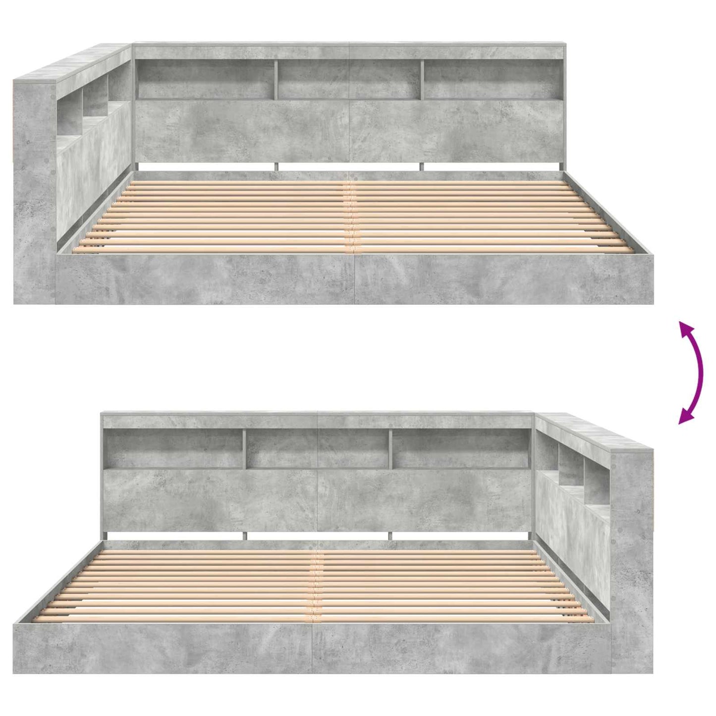 vidaXL Bookcase Bed Concrete grey 180 x 200 cm Engineered wood