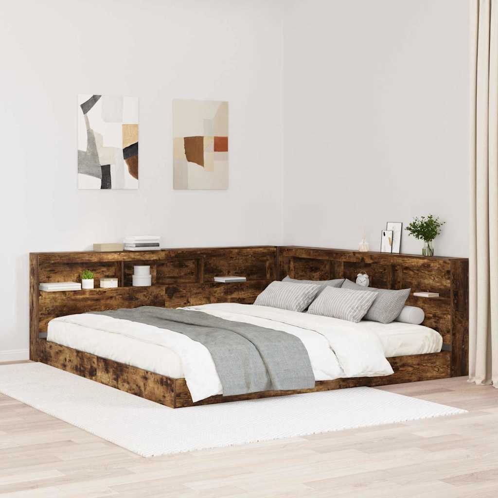 vidaXL Bookcase Bed Smoked oak 180 x 200 cm Engineered wood