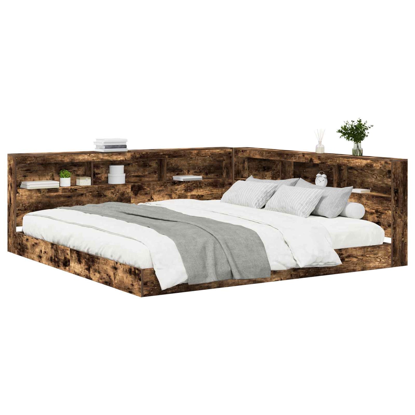 vidaXL Bookcase Bed Smoked oak 180 x 200 cm Engineered wood