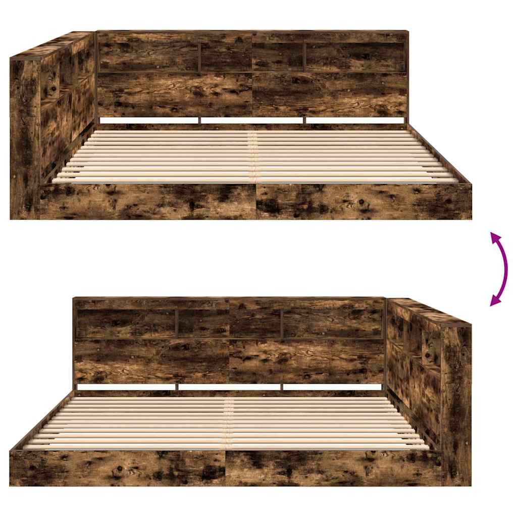 vidaXL Bookcase Bed Smoked oak 180 x 200 cm Engineered wood