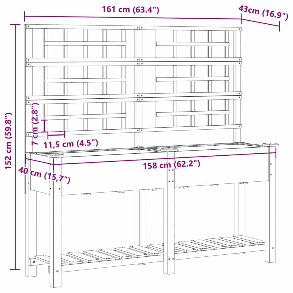 vidaXL Garden Planter Beige 161 x 46 x 152.5 cm Solid Fir Wood