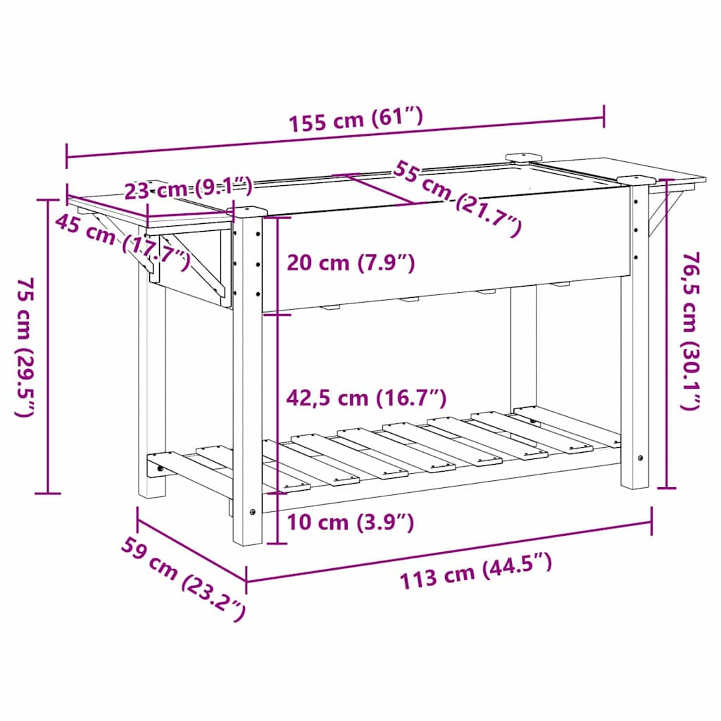 vidaXL Garden Planter Beige 155 x 59 x 76.5 cm Solid Fir Wood