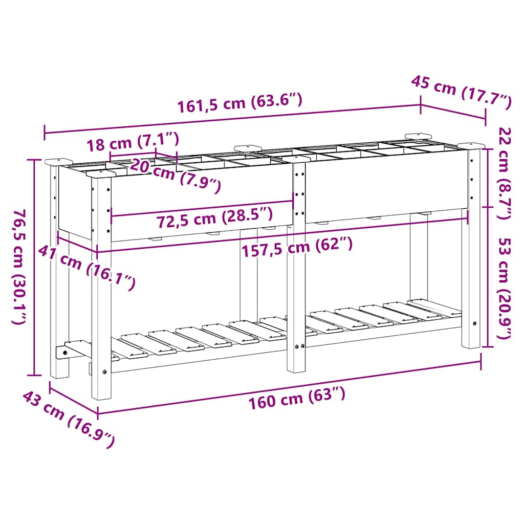 vidaXL Garden Planter Beige 161.5 x 45 x 76.5 cm Solid Fir Wood