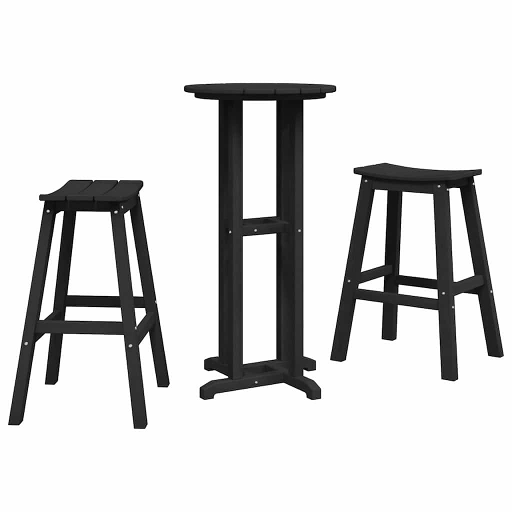 vidaXL Garden Bar Set 3 pcs Black HDPE
