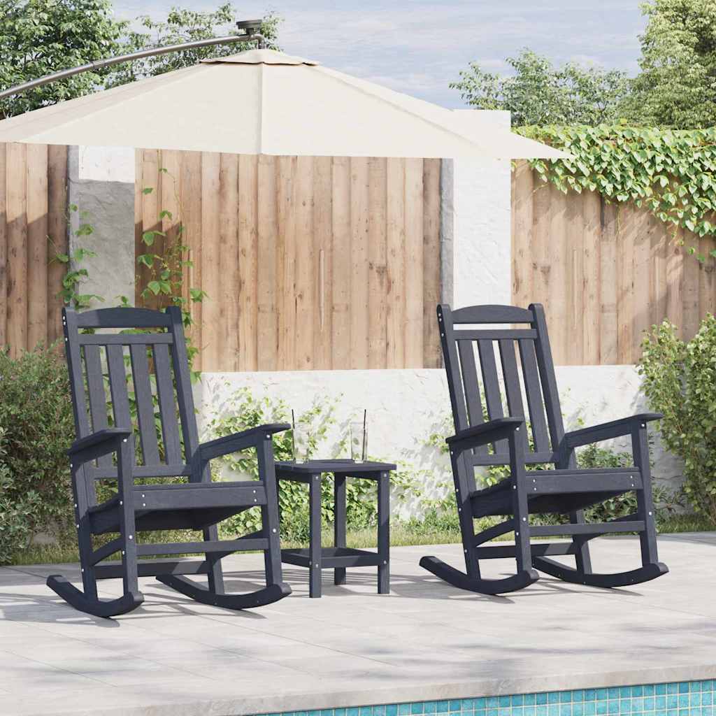 vidaXL Rocking Chair 3 pcs Navy Polyethylene