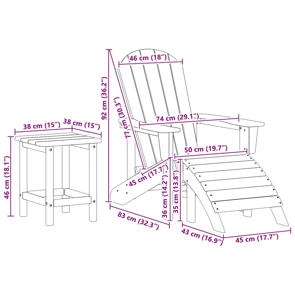 vidaXL Garden Chair 3 pcs White Polyethylene