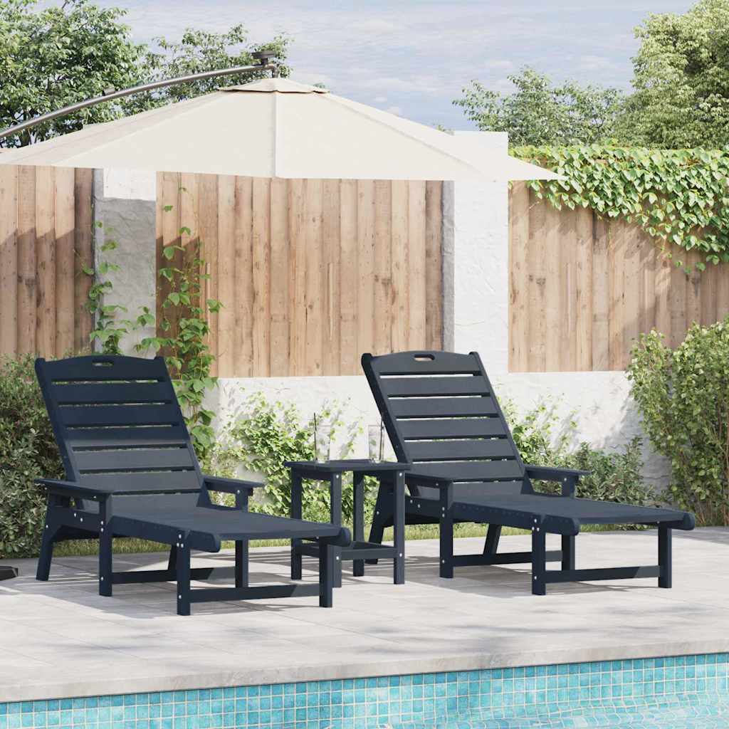 vidaXL Sun Lounger 2 pcs Navy 195.5 x 53 x 98.5 cm Polyethylene