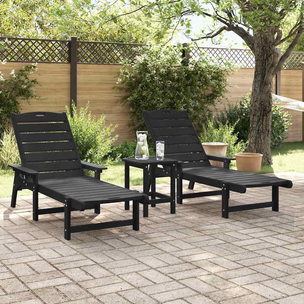 vidaXL Sun Lounger 2 pcs Black 195.5 x 53 x 98.5 cm Polyethylene