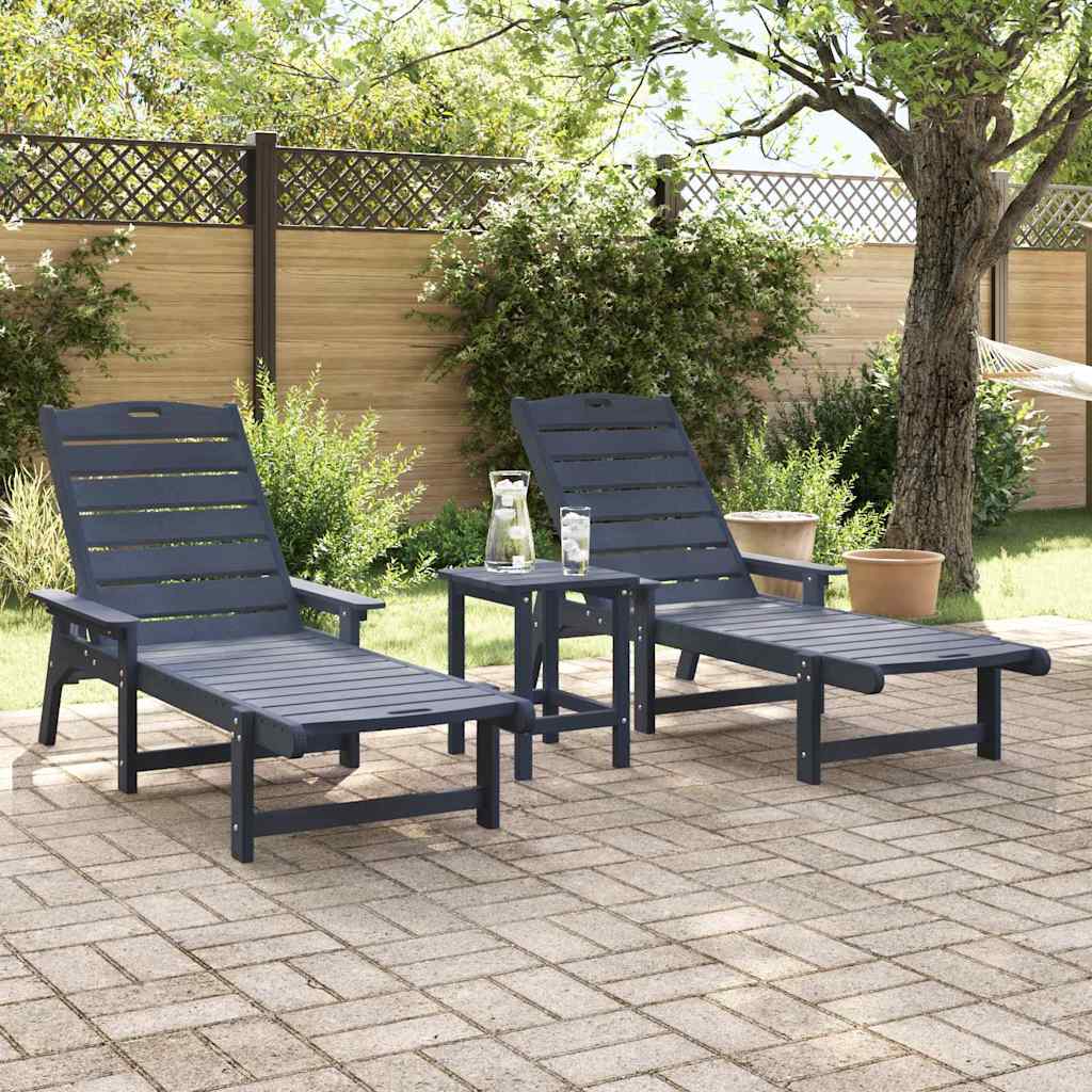 vidaXL Sun Lounger Reclining 3 pcs Navy Polyethylene