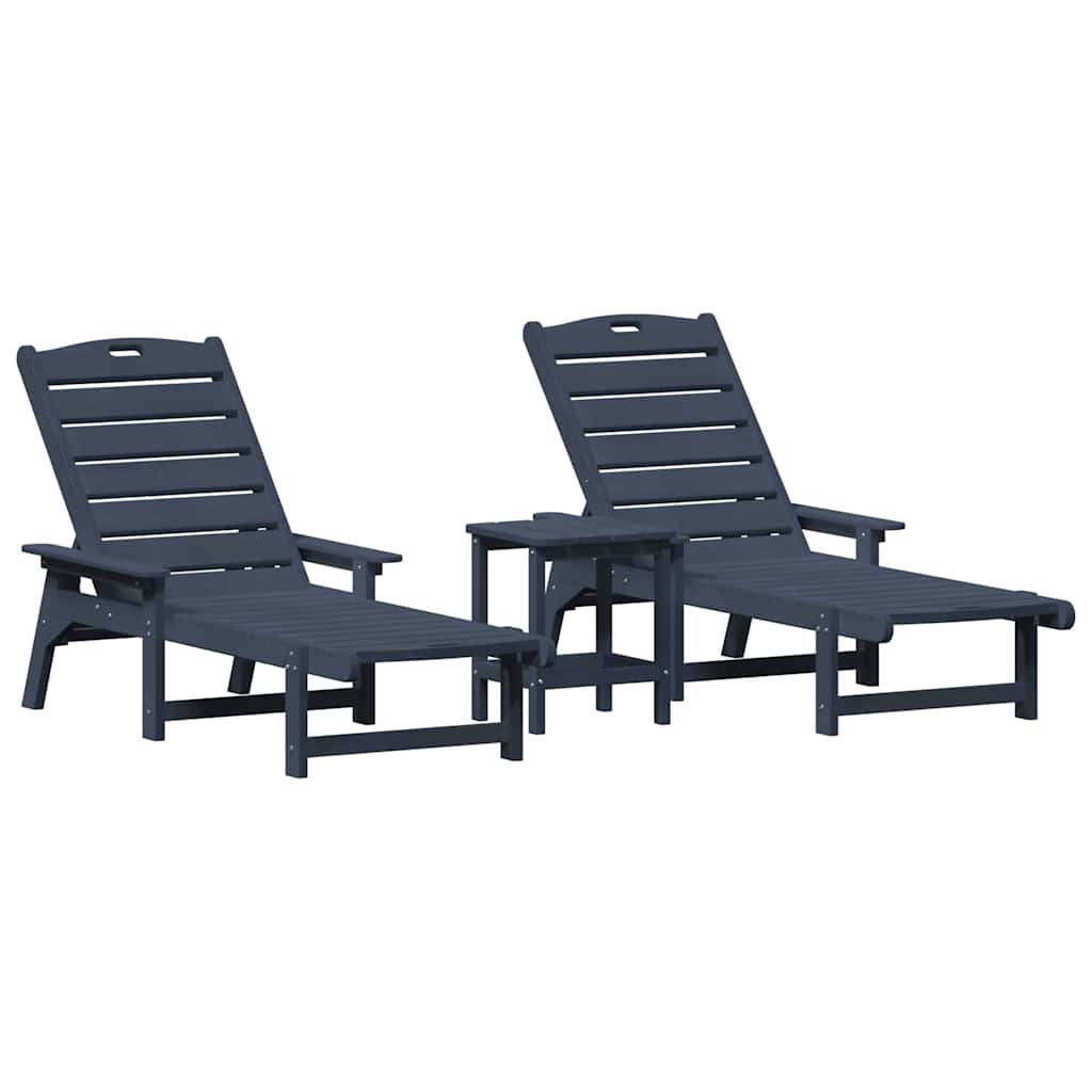 vidaXL Sun Lounger Reclining 3 pcs Navy Polyethylene