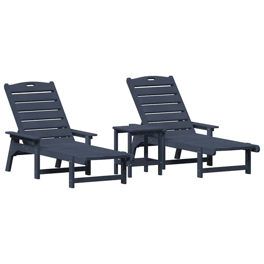 vidaXL Sun Lounger Reclining 3 pcs Navy Polyethylene