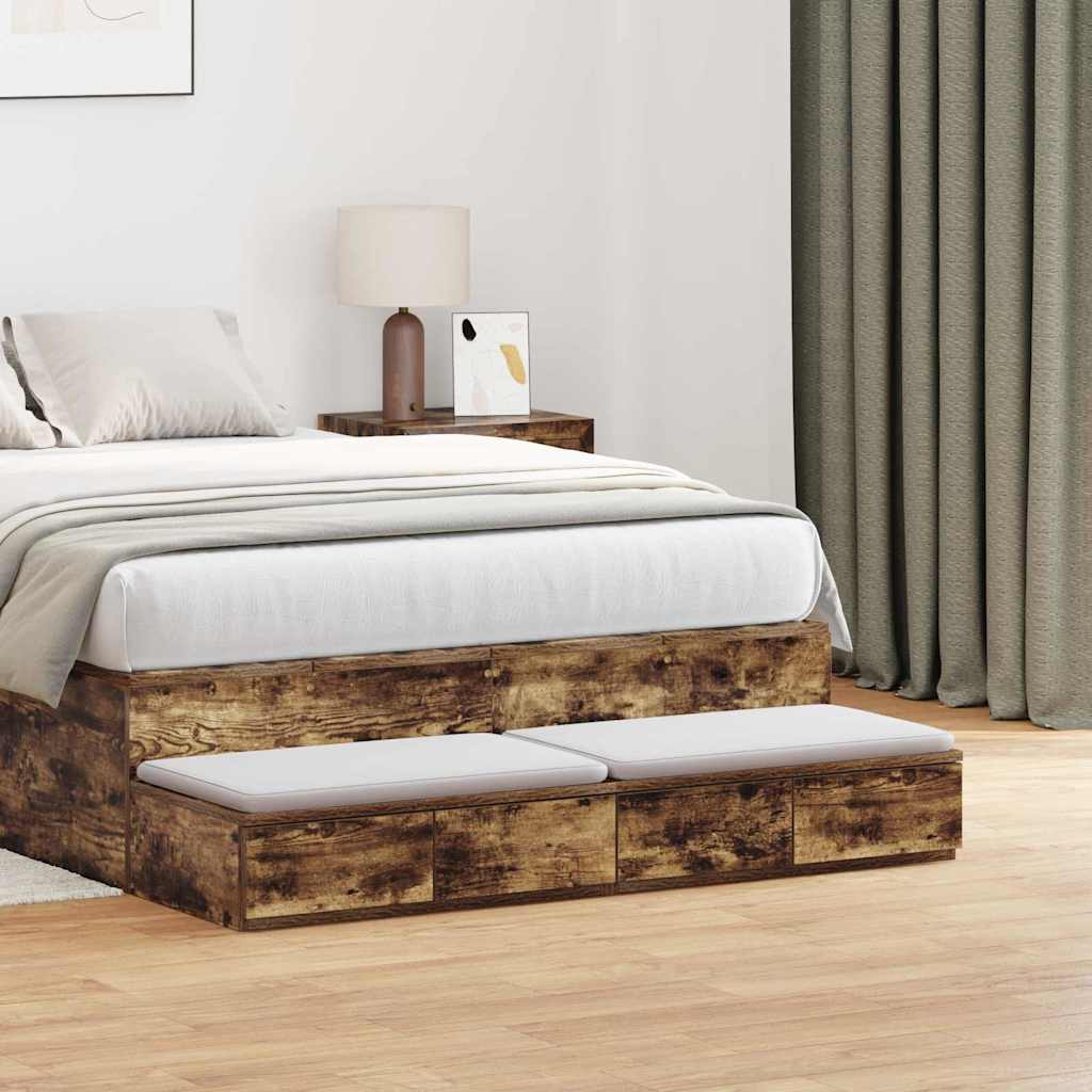 vidaXL Bed Drawers Smoked Oak 120 x 36.5 x 16.5 cm Engineered Wood