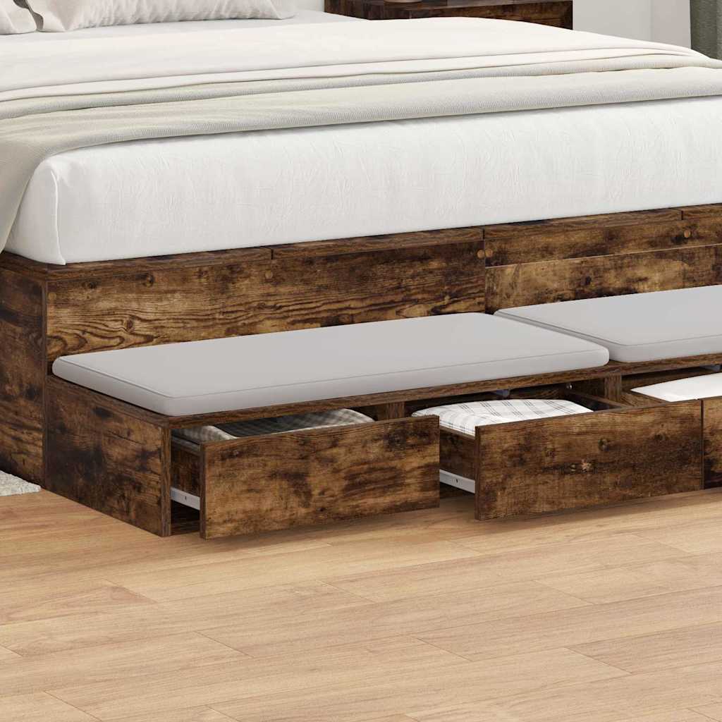 vidaXL Bed Drawers Smoked Oak 160 x 36.5 x 16.5 cm Engineered Wood