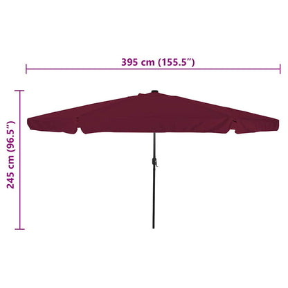vidaXL Garden Parasol Bordeaux Red 395 x 395 x 245 cm Polyester