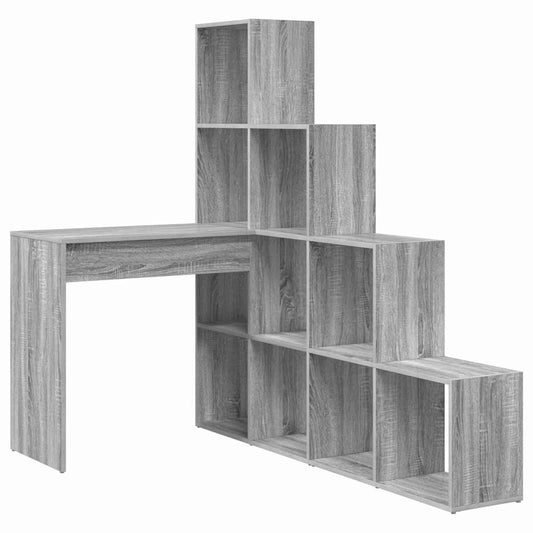 vidaXL Corner Desk with Shelf Grey Sonoma 101.5 x 149.5 x 149.5 cm