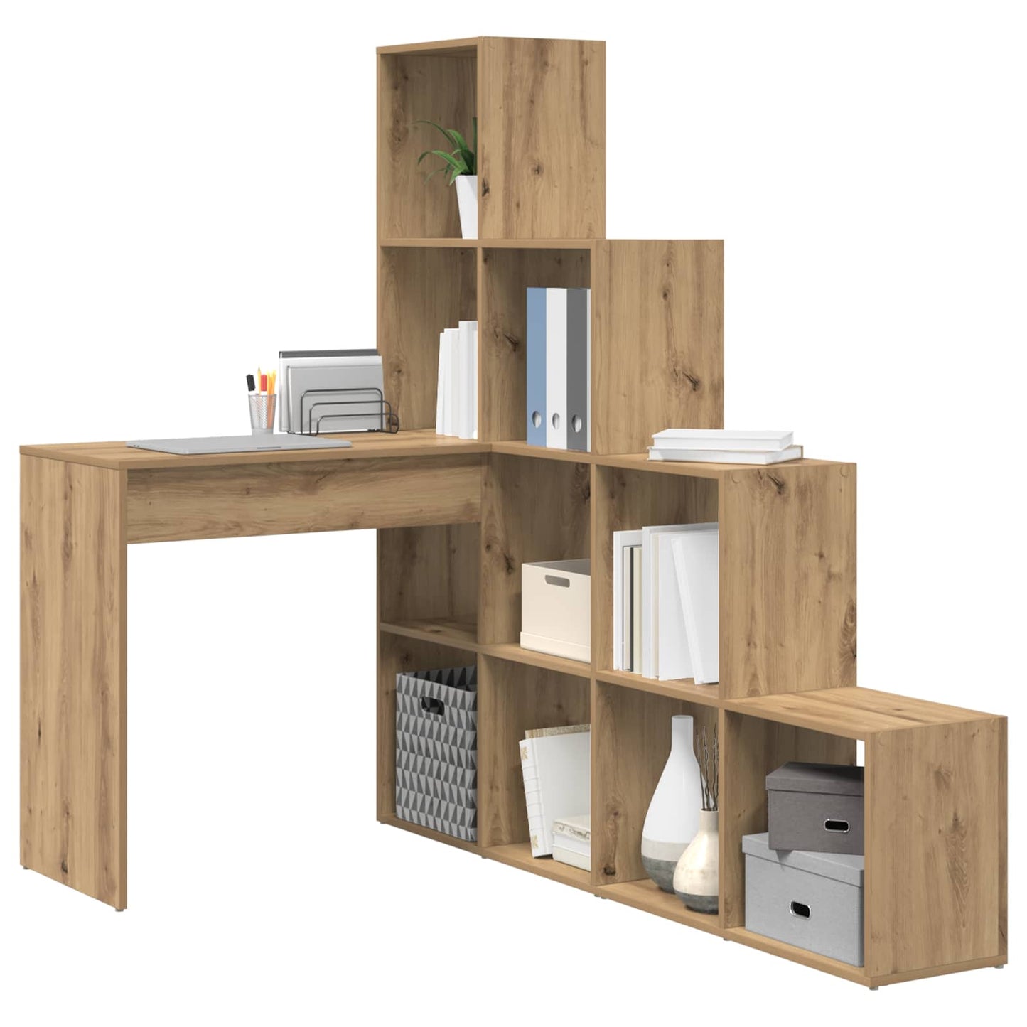vidaXL Corner Desk with Shelf Artisan Oak 101.5 x 149.5 x 149.5 cm