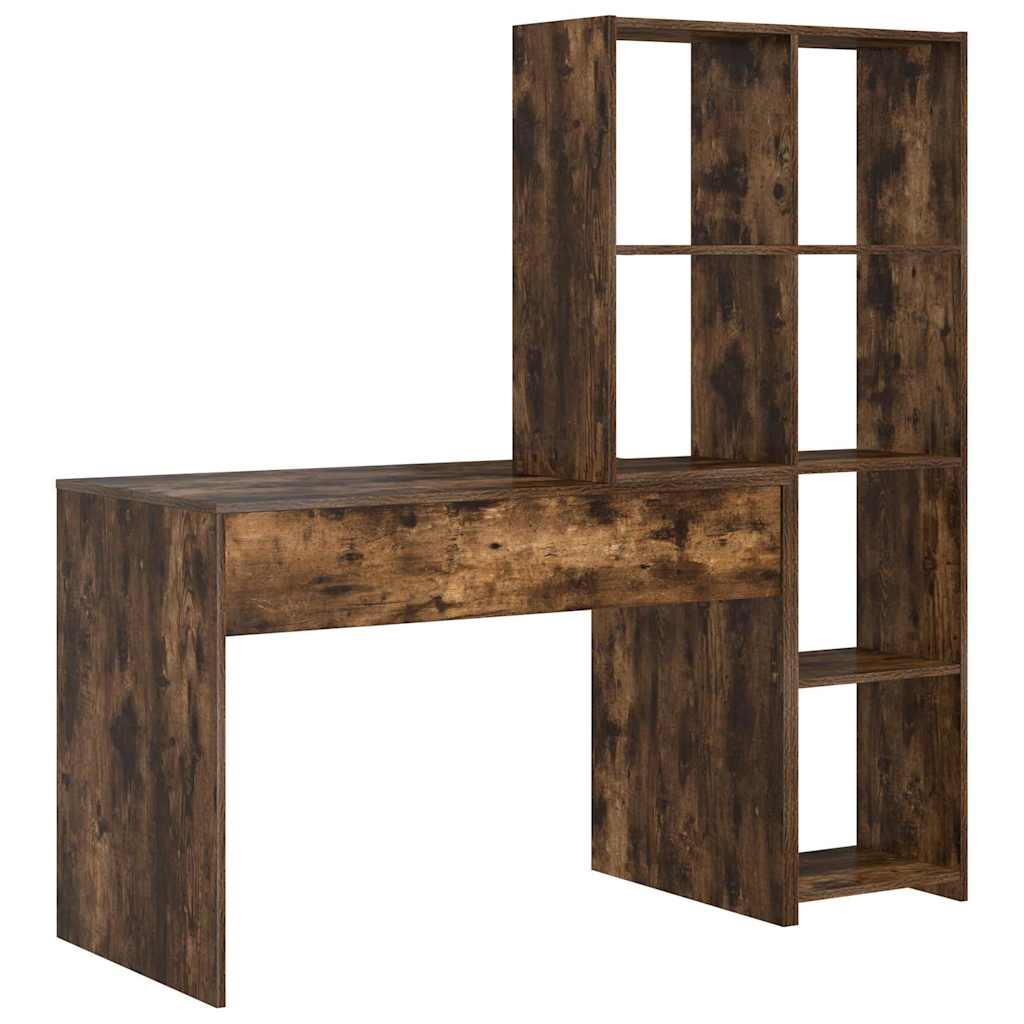 vidaXL Desk with Shelf Smoked Oak 138.5 x 55 x 143 cm Engineered Wood