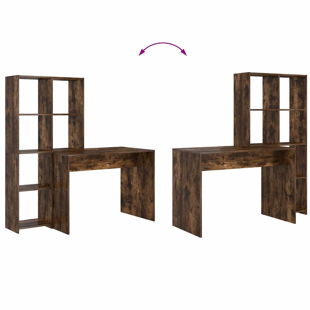 vidaXL Desk with Shelf Smoked Oak 138.5 x 55 x 143 cm Engineered Wood