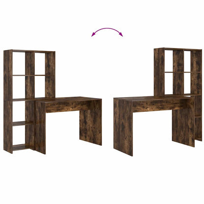 vidaXL Desk with Shelf Smoked Oak 138.5 x 55 x 143 cm Engineered Wood
