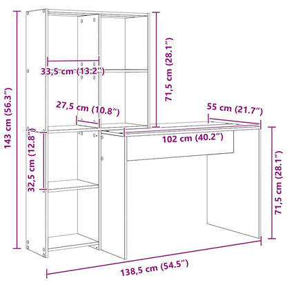 vidaXL Desk with Shelf Smoked Oak 138.5 x 55 x 143 cm Engineered Wood
