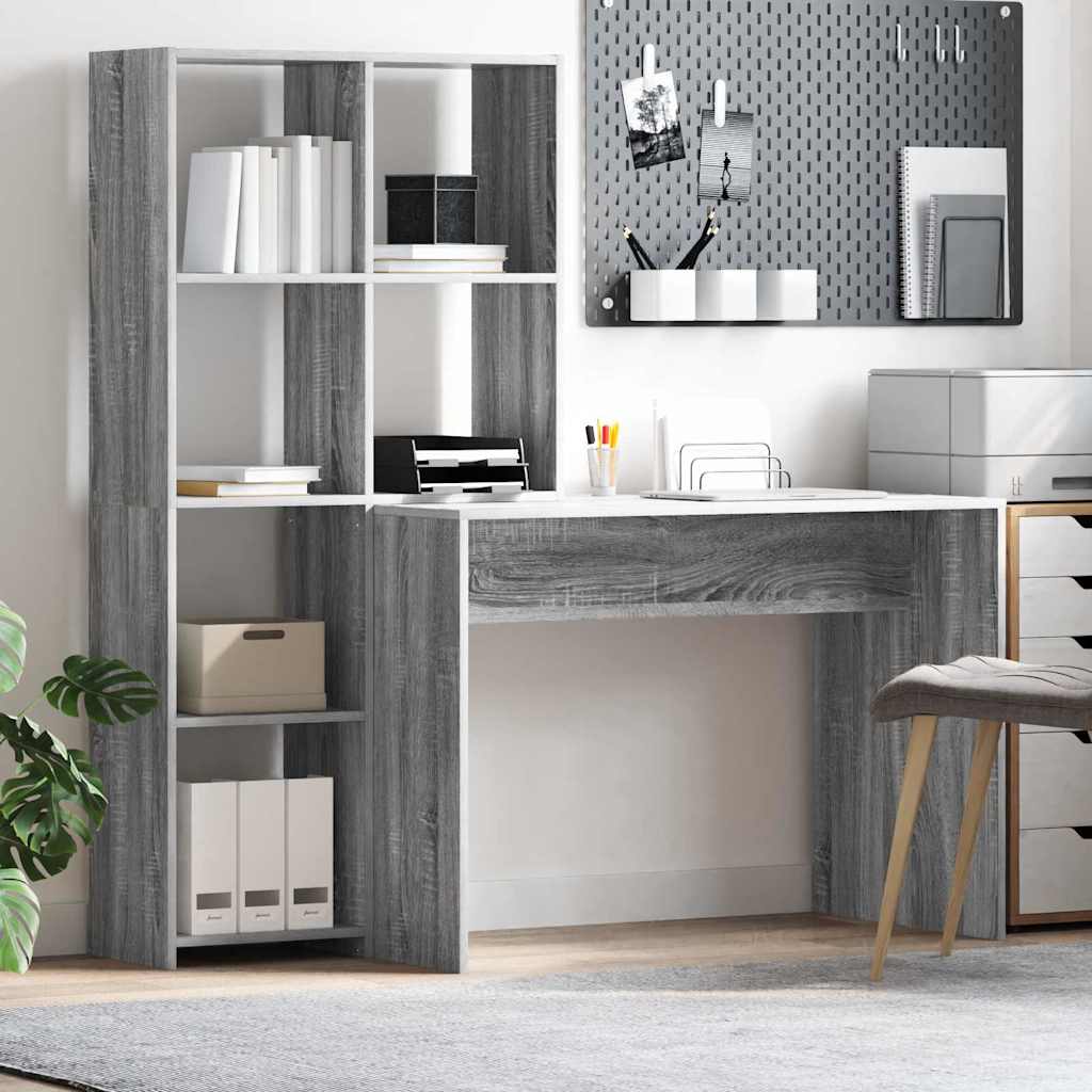 vidaXL Desk with Shelf Grey Sonoma 138.5 x 55 x 143 cm Engineered Wood