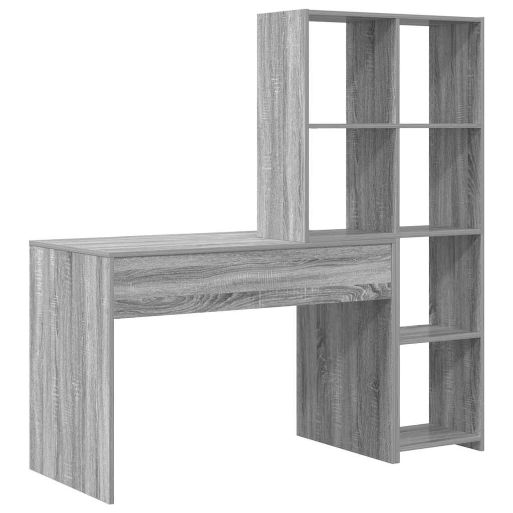 vidaXL Desk with Shelf Grey Sonoma 138.5 x 55 x 143 cm Engineered Wood