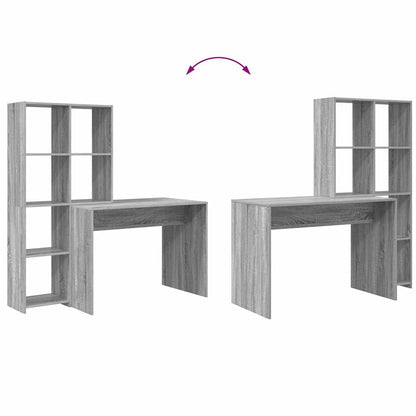 vidaXL Desk with Shelf Grey Sonoma 138.5 x 55 x 143 cm Engineered Wood