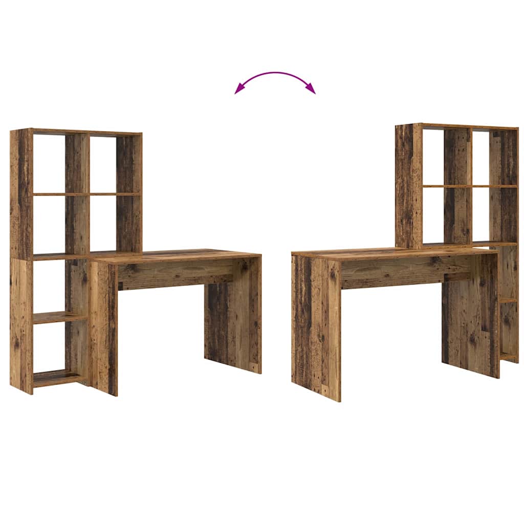 vidaXL Desk with Shelf Old Wood 138.5 x 55 x 143 cm Engineered Wood