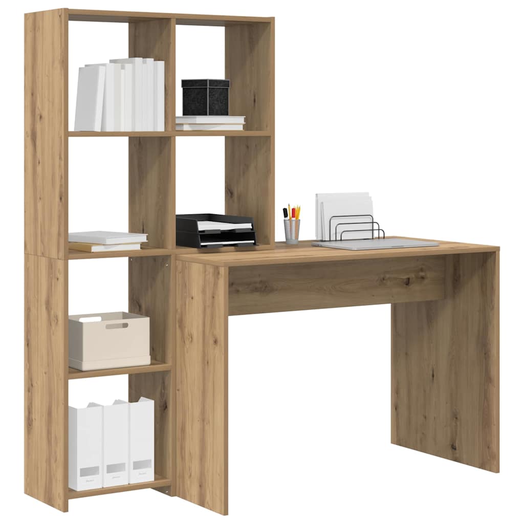 vidaXL Desk with Shelf Artisan Oak 138.5 x 55 x 143 cm Engineered Wood