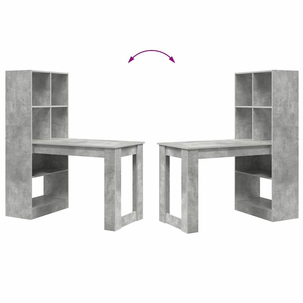 vidaXL Desk with Shelf Concrete Grey 122 x 67 x 145 cm Engineered Wood