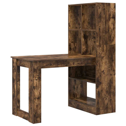 vidaXL Desk with Shelf Smoked Oak 122 x 67 x 145 cm Engineered Wood