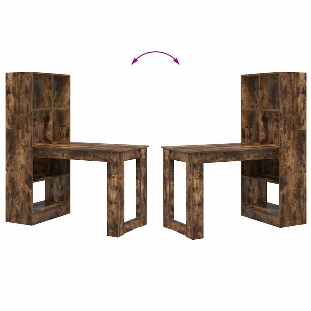 vidaXL Desk with Shelf Smoked Oak 122 x 67 x 145 cm Engineered Wood