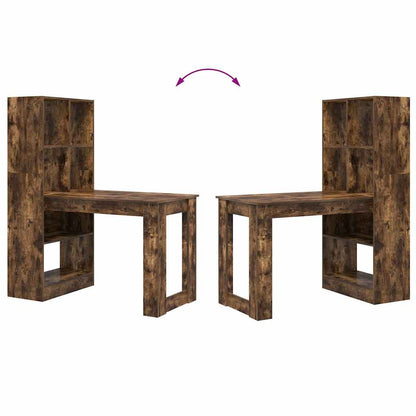 vidaXL Desk with Shelf Smoked Oak 122 x 67 x 145 cm Engineered Wood